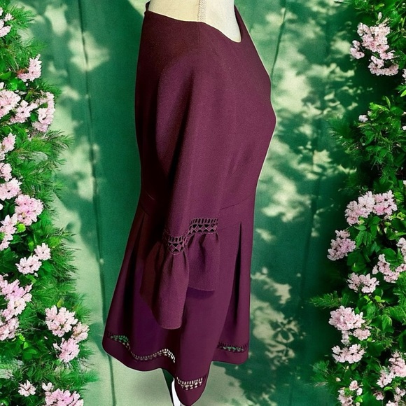 Eliza J ‘3/4 Length Bell Sleeve Fit & Flare Dress’ in “Plum Burgundy” Size 12 - Picture 13 of 15